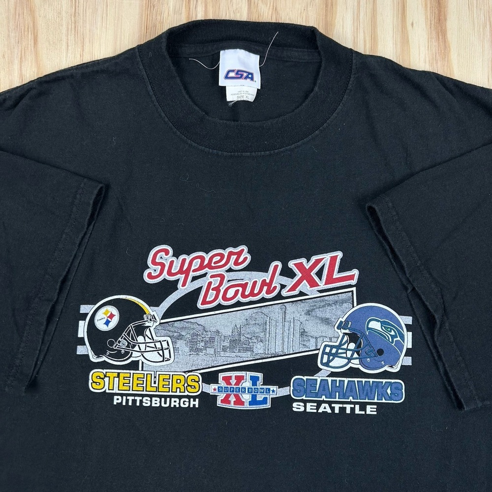 Y2K‎ Pittsburgh Steelers Seahawks Superbowl XL Black Size XL Short Sleeve